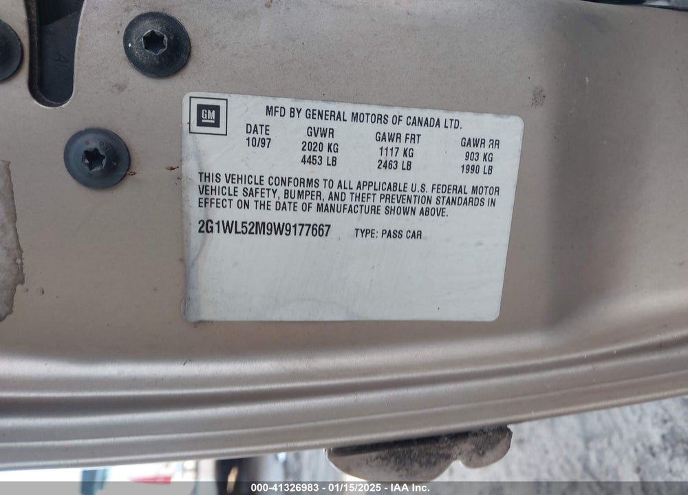 1998 CHEVROLET LUMINA VIN: 2G1WL52M9W9177667