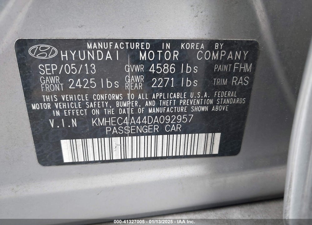 2013 HYUNDAI SONATA HYBRID VIN: KMHEC4A44DA092957