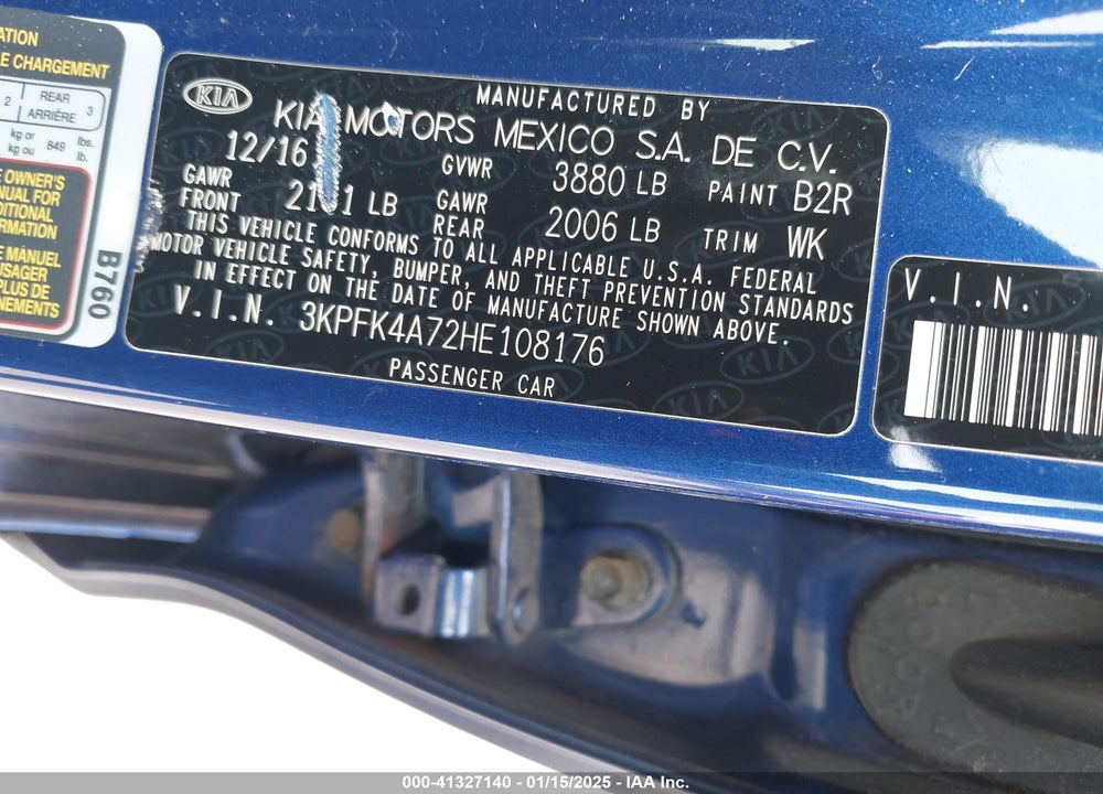 2017 KIA FORTE LX VIN: 3KPFK4A72HE108176