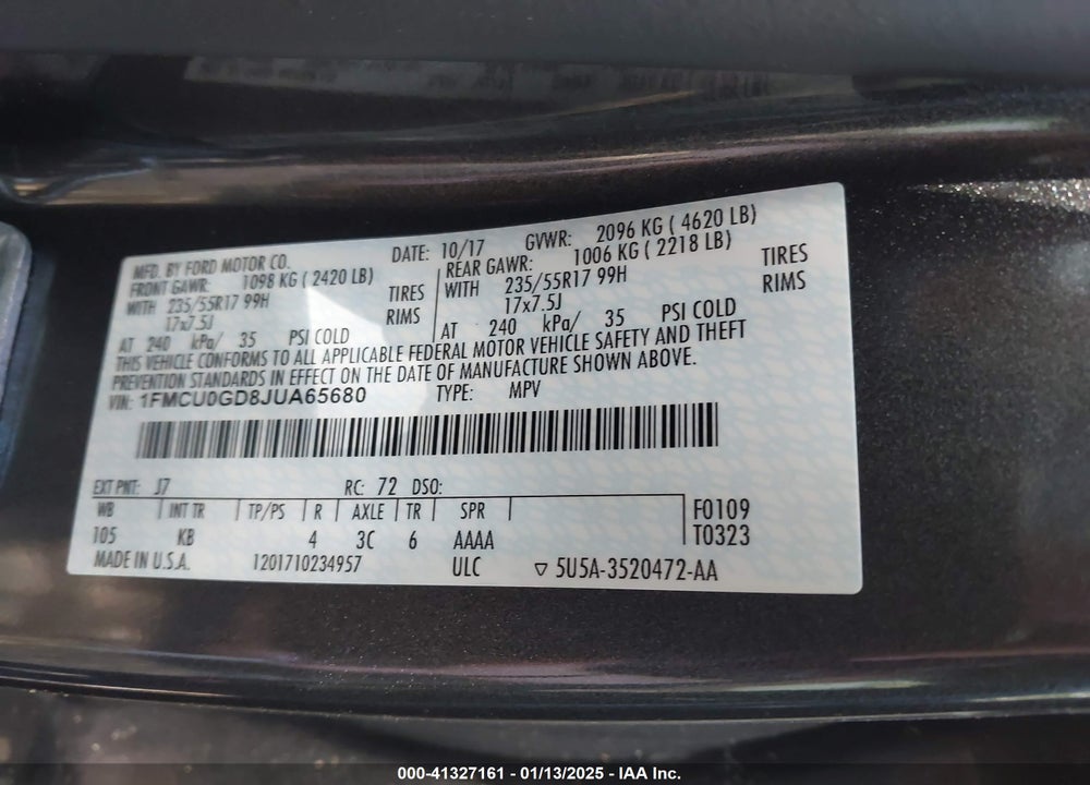 2018 FORD ESCAPE SE VIN: 1FMCU0GD8JUA65680