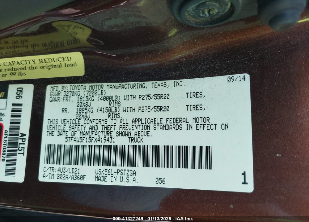 2015 TOYOTA TUNDRA 1794 5.7L V8 VIN: 5TFAW5F15FX419431