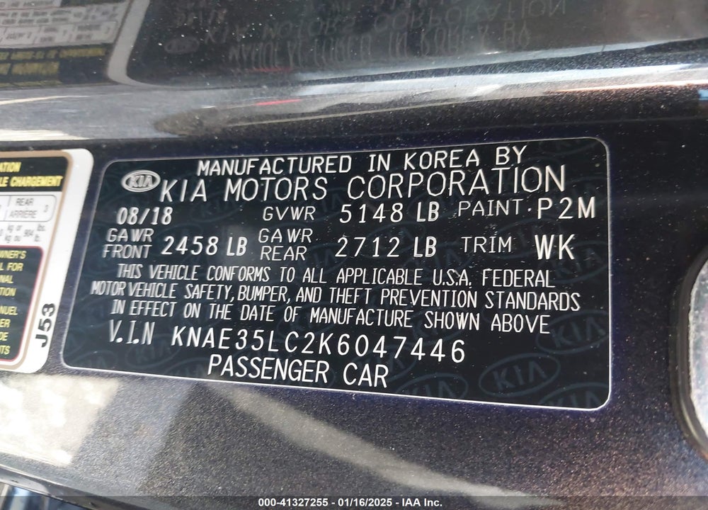 2019 KIA STINGER GT VIN: KNAE35LC2K6047446