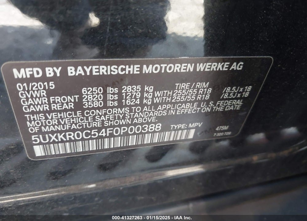 2015 BMW X5 VIN: 5UXKR0C54F0P00388