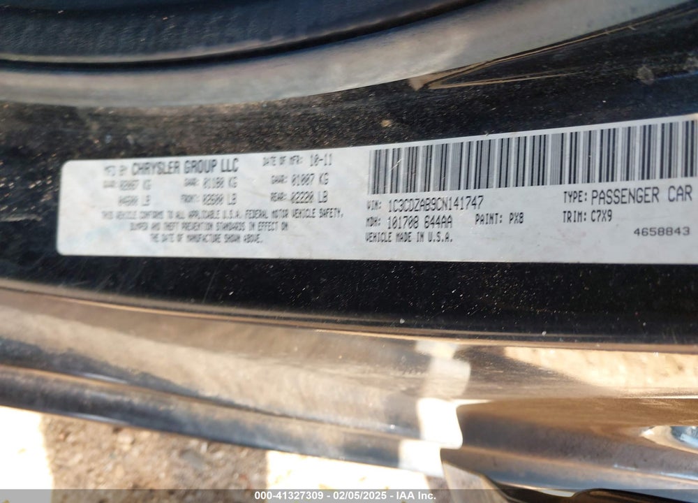2012 DODGE AVENGER VIN: 1C3CDZAB9CN141747
