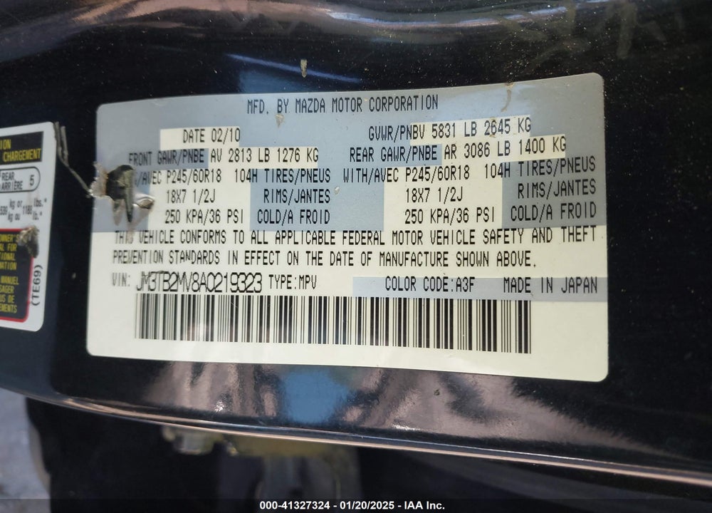 2010 MAZDA CX-9 TOURING VIN: JM3TB2MV8A0219323