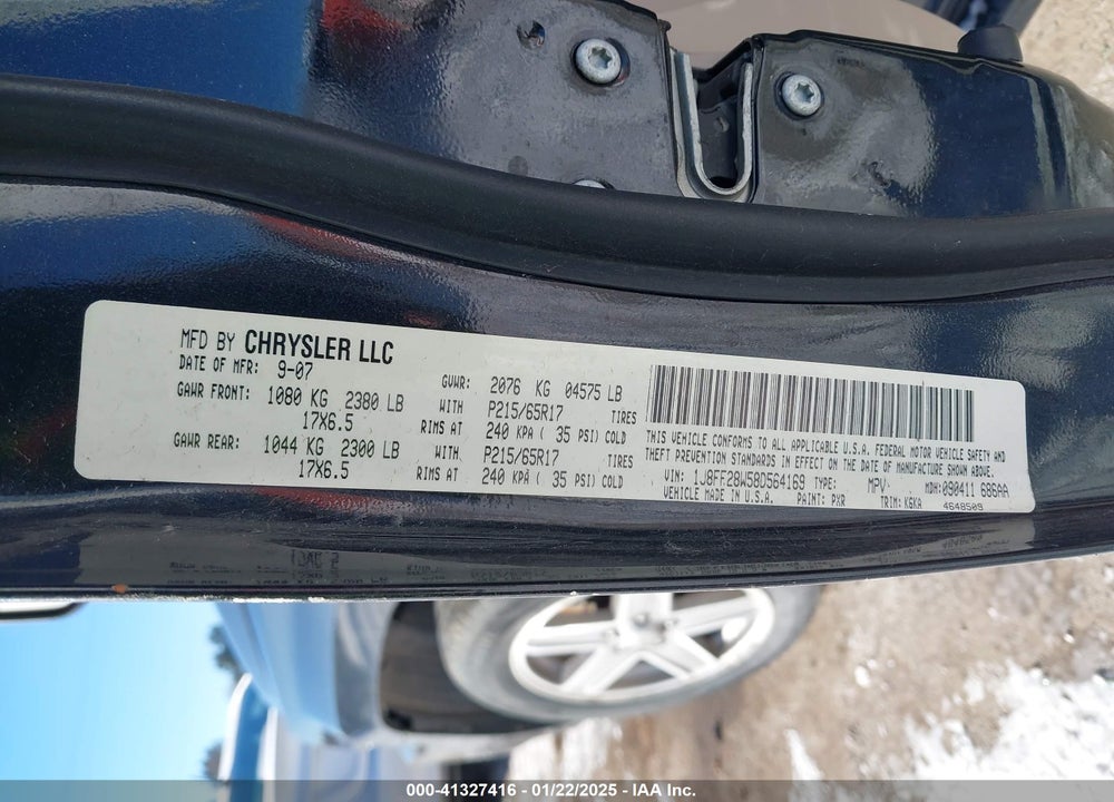2008 JEEP PATRIOT SPORT VIN: 1J8FF28W58D564169