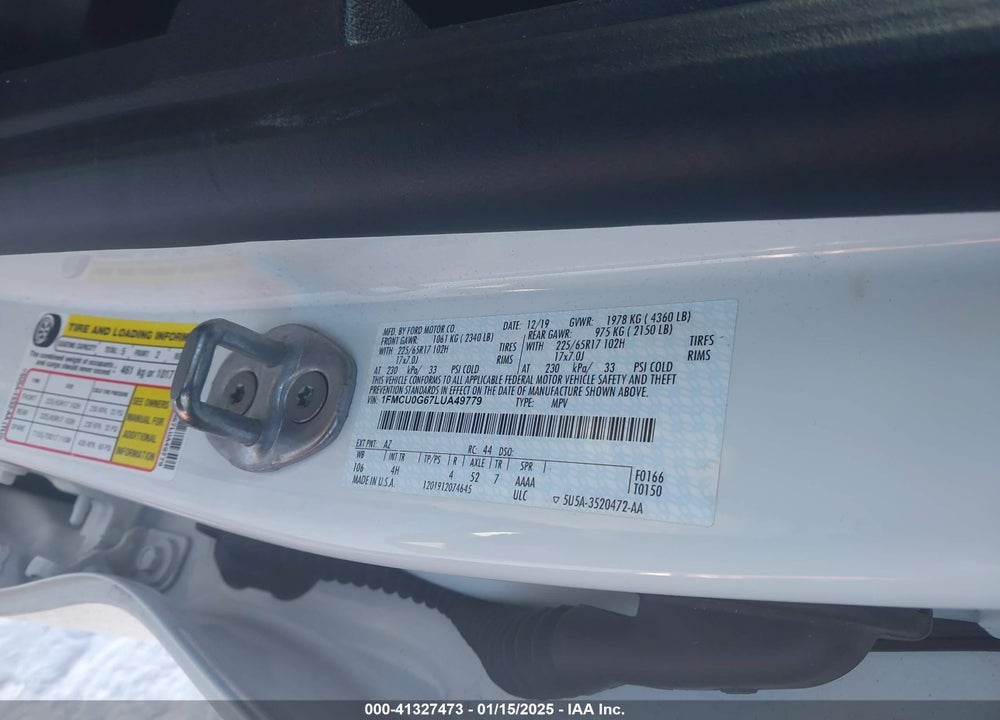 2020 FORD ESCAPE SE VIN: 1FMCU0G67LUA49779
