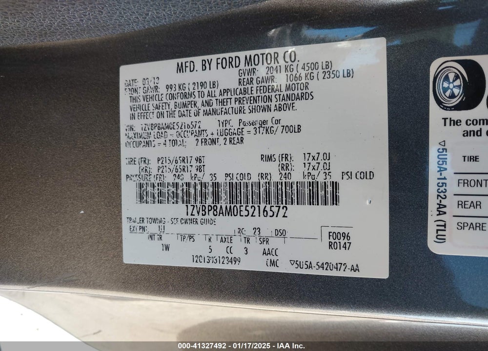 2014 FORD MUSTANG VIN: 1ZVBP8AM0E5216572