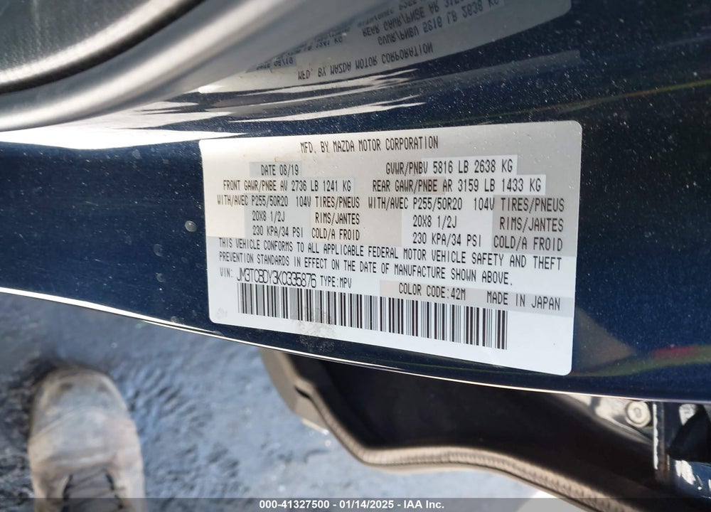 2019 MAZDA CX-9 GRAND TOURING VIN: JM3TCBDY3K0335876