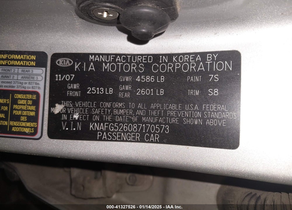 2008 KIA RONDO VIN: KNAFG526087170573