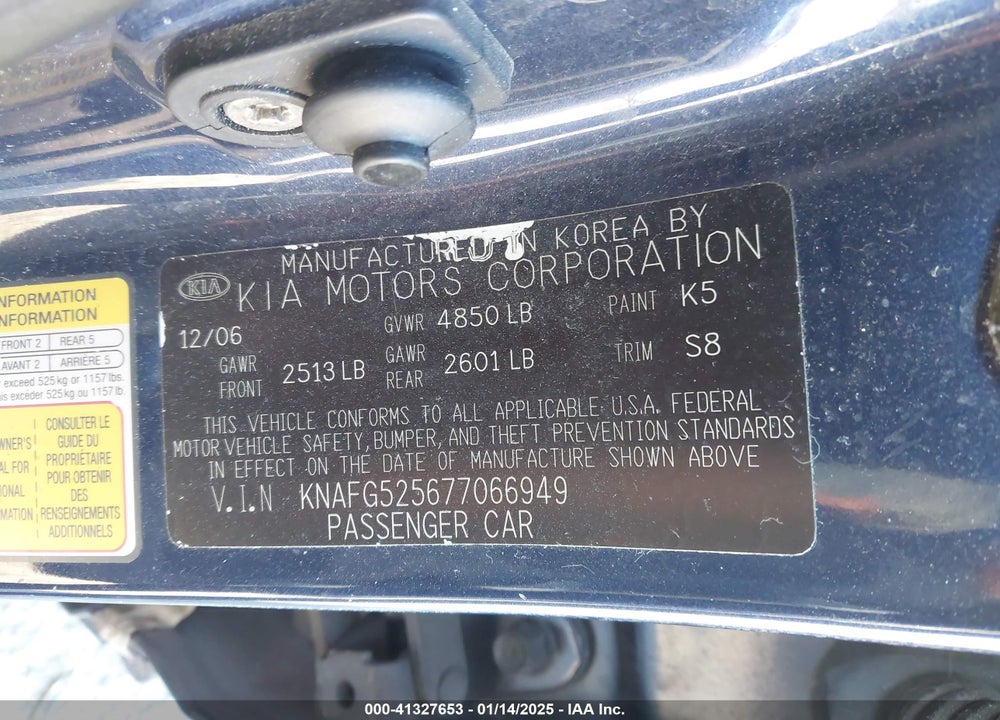 2007 KIA RONDO VIN: KNAFG525677066949