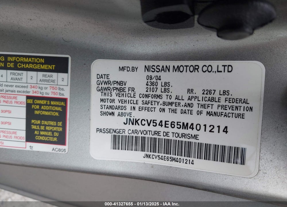 2005 INFINITI G35 VIN: JNKCV54E65M401214