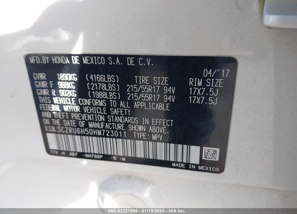 2017 HONDA HR-V EX VIN: 3CZRU6H50HM723011