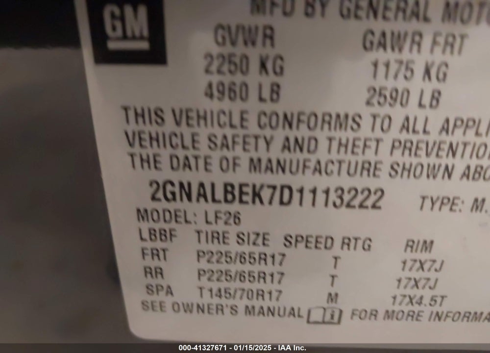 2013 CHEVROLET EQUINOX LS VIN: 2GNALBEK7D1113222