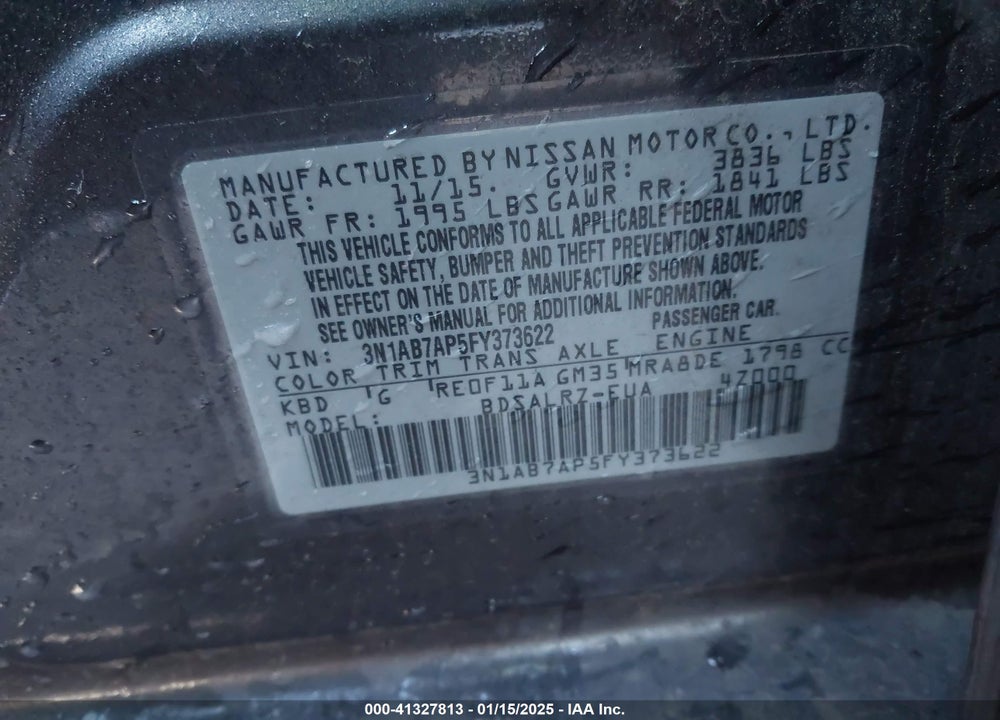 2015 NISSAN SENTRA VIN: 3N1AB7AP5FY373622