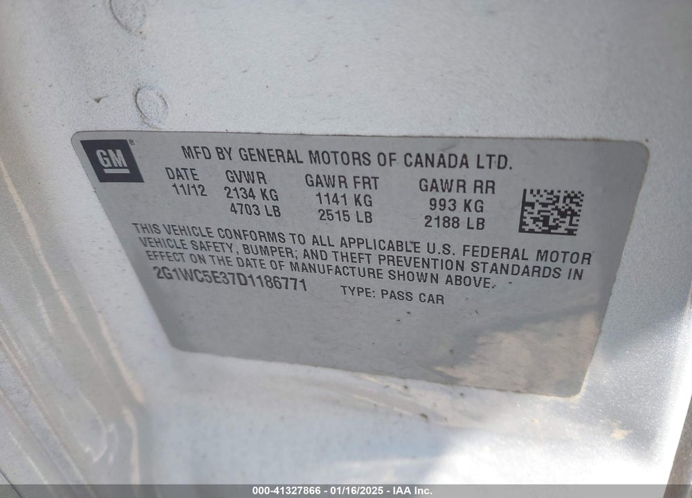 2013 CHEVROLET IMPALA VIN: 2G1WC5E37D1186771