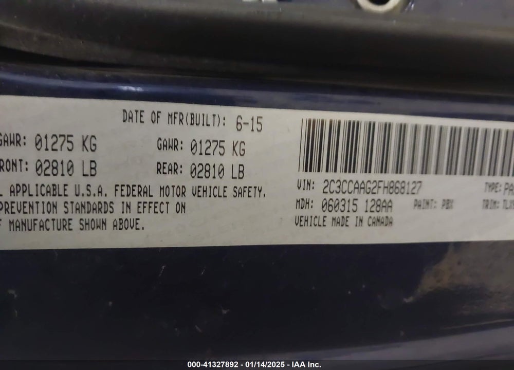 2015 CHRYSLER 300 VIN: 2C3CCAAG2FH868127