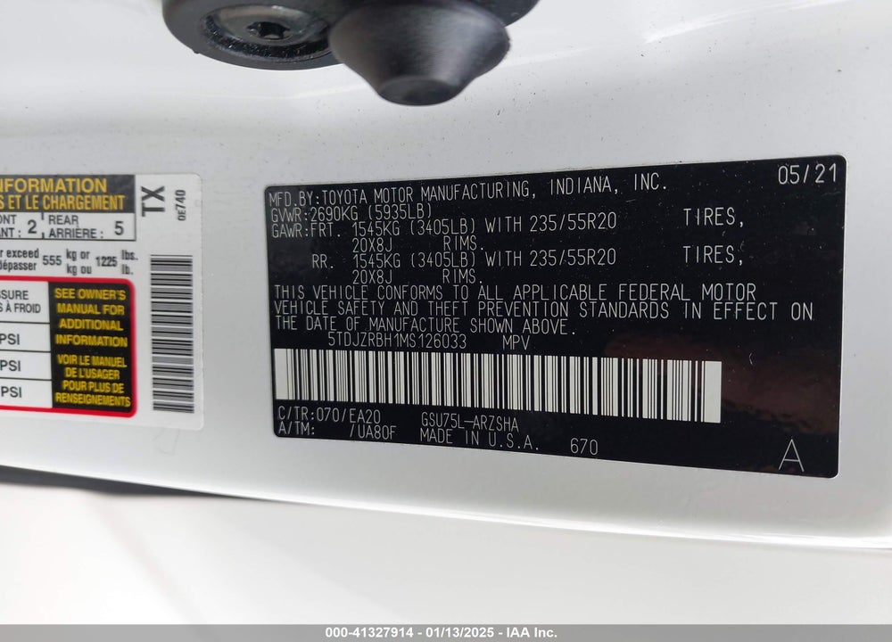 2021 TOYOTA HIGHLANDER XSE VIN: 5TDJZRBH1MS126033