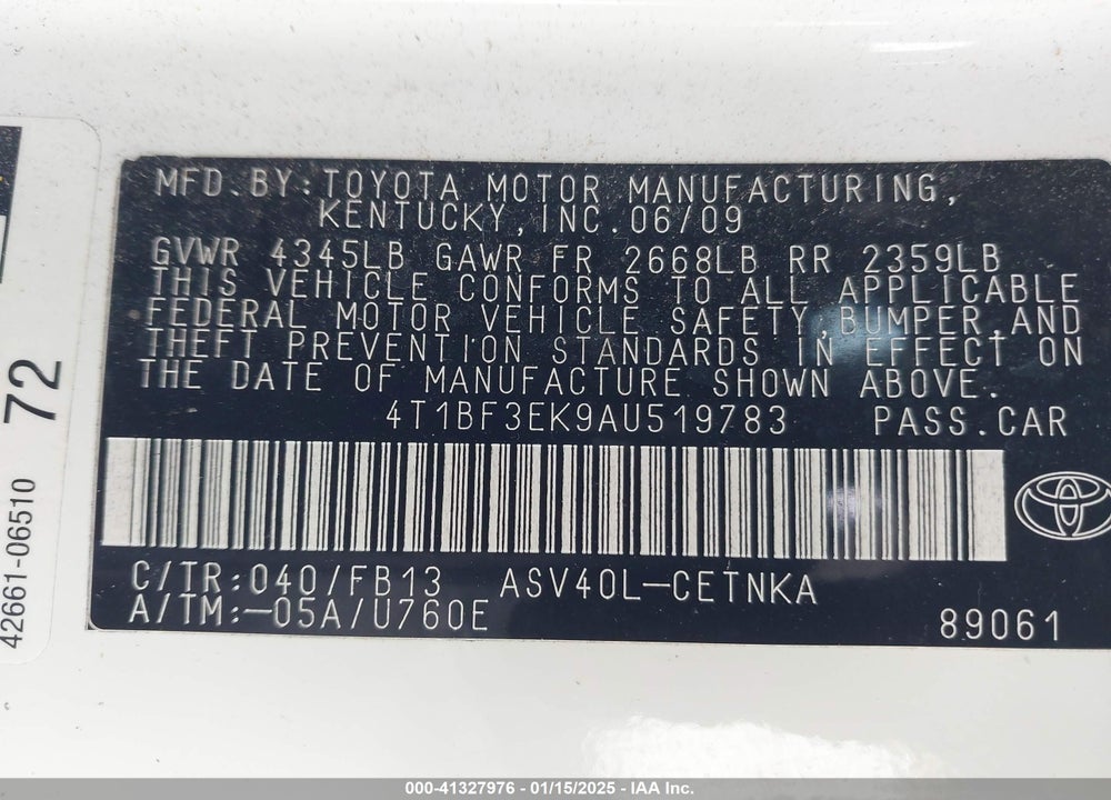 2010 TOYOTA CAMRY LE VIN: 4T1BF3EK9AU519783