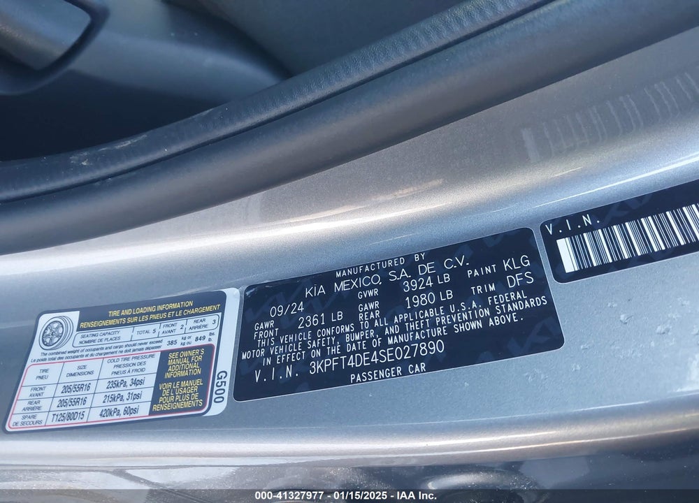 2025 KIA K4 LXS VIN: 3KPFT4DE4SE027890