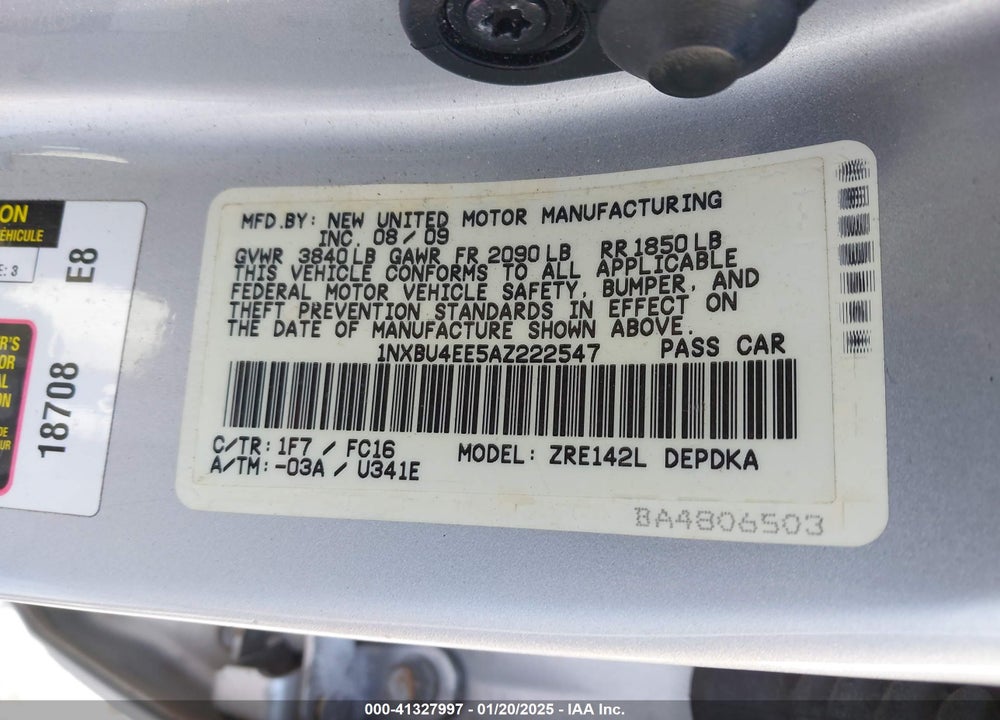 2010 TOYOTA COROLLA LE VIN: 1NXBU4EE5AZ222547