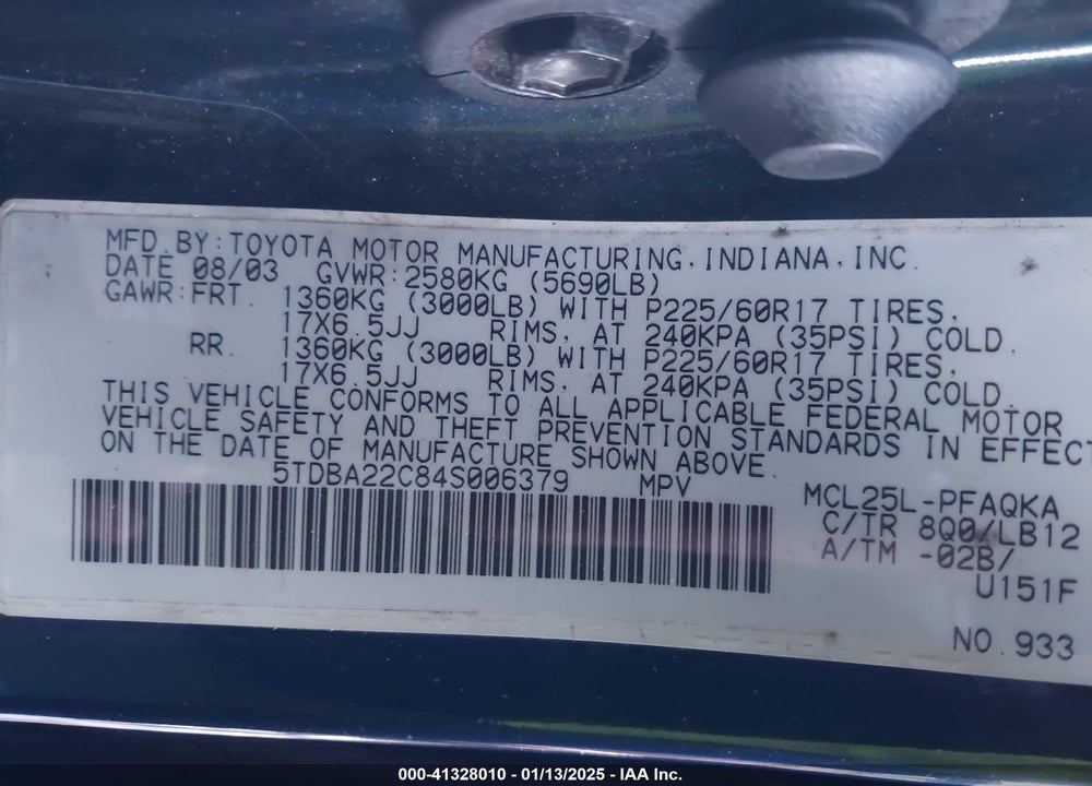 2004 TOYOTA SIENNA XLE VIN: 5TDBA22C84S006379