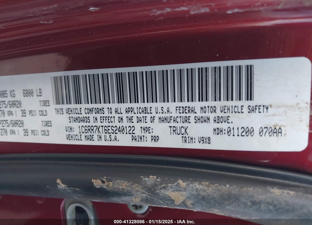 2014 RAM 1500 VIN: 1C6RR7KT6ES240122