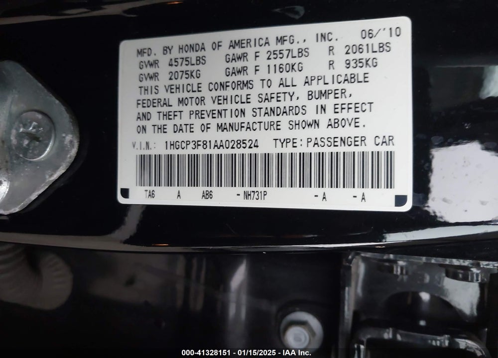 2010 HONDA ACCORD 3.5 EX-L VIN: 1HGCP3F81AA028524