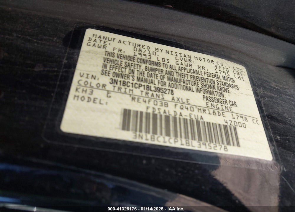 2011 NISSAN VERSA VIN: 3N1BC1CP1BL395278