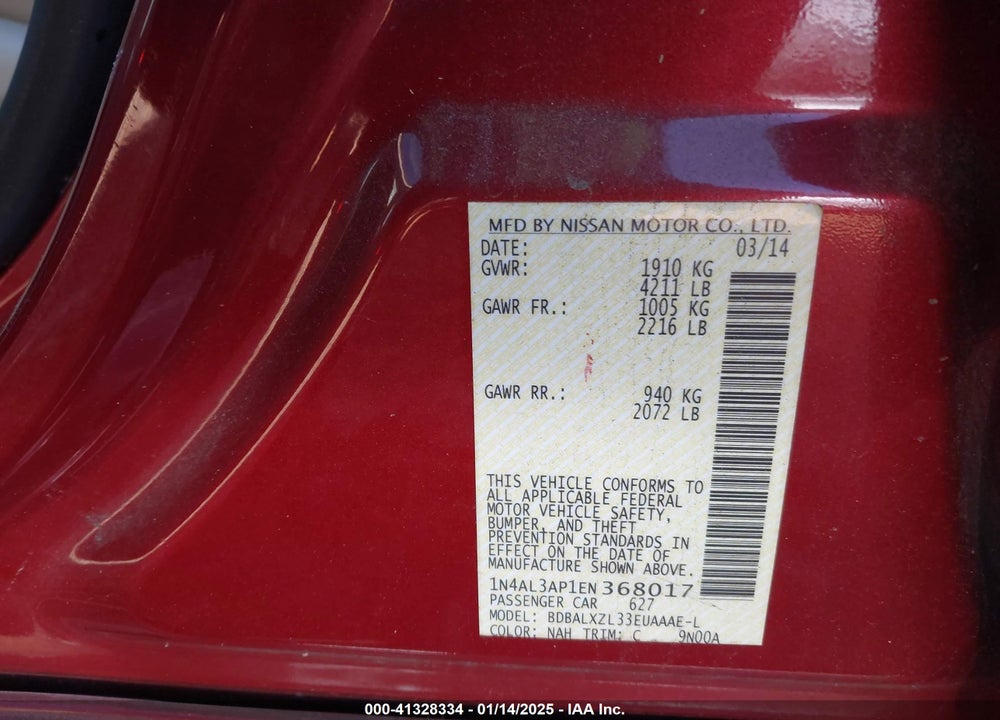 2014 NISSAN ALTIMA 2.5 SL VIN: 1N4AL3AP1EN368017