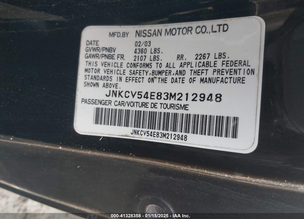 2003 INFINITI G35 BASE W/LEATHER VIN: JNKCV54E83M212948