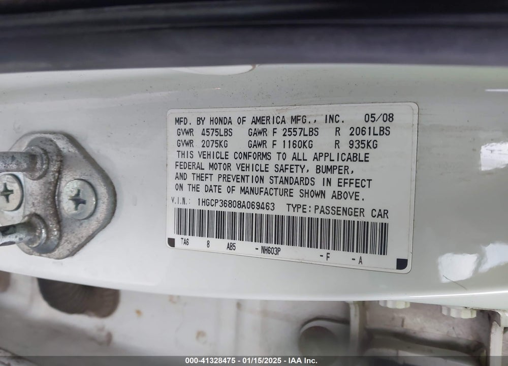 2008 HONDA ACCORD 3.5 EX-L VIN: 1HGCP36808A069463
