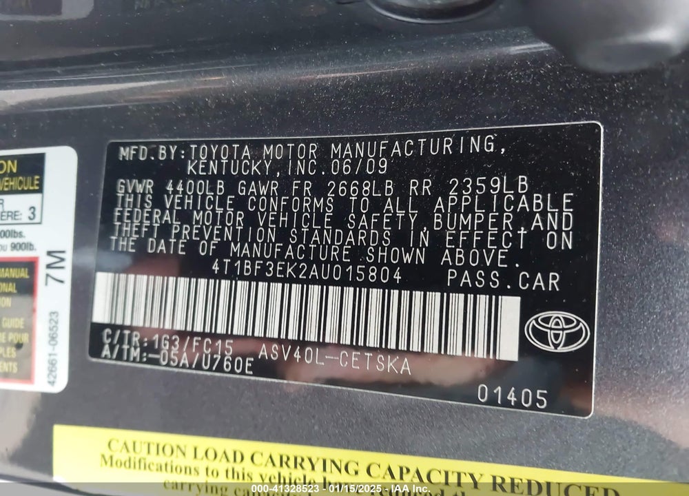2010 TOYOTA CAMRY SE VIN: 4T1BF3EK2AU015804