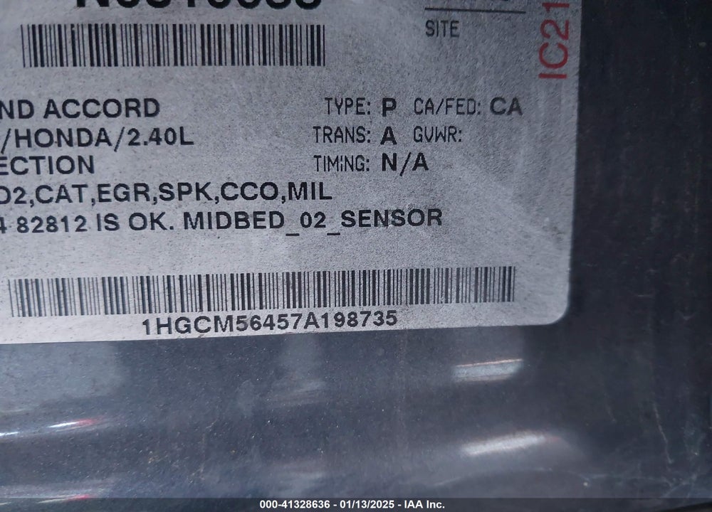 2007 HONDA ACCORD 2.4 LX VIN: 1HGCM56457A198735