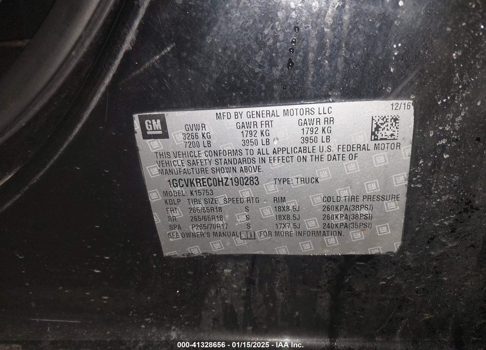 2017 CHEVROLET SILVERADO VIN: 1GCVKREC0HZ190283