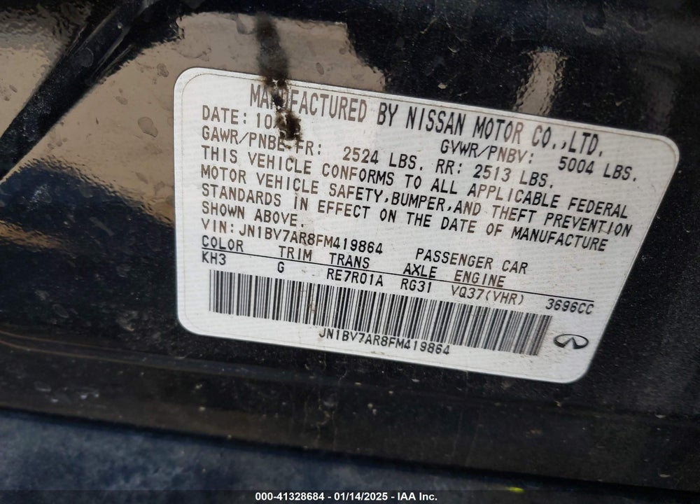 2015 INFINITI Q50 PREMIUM VIN: JN1BV7AR8FM419864