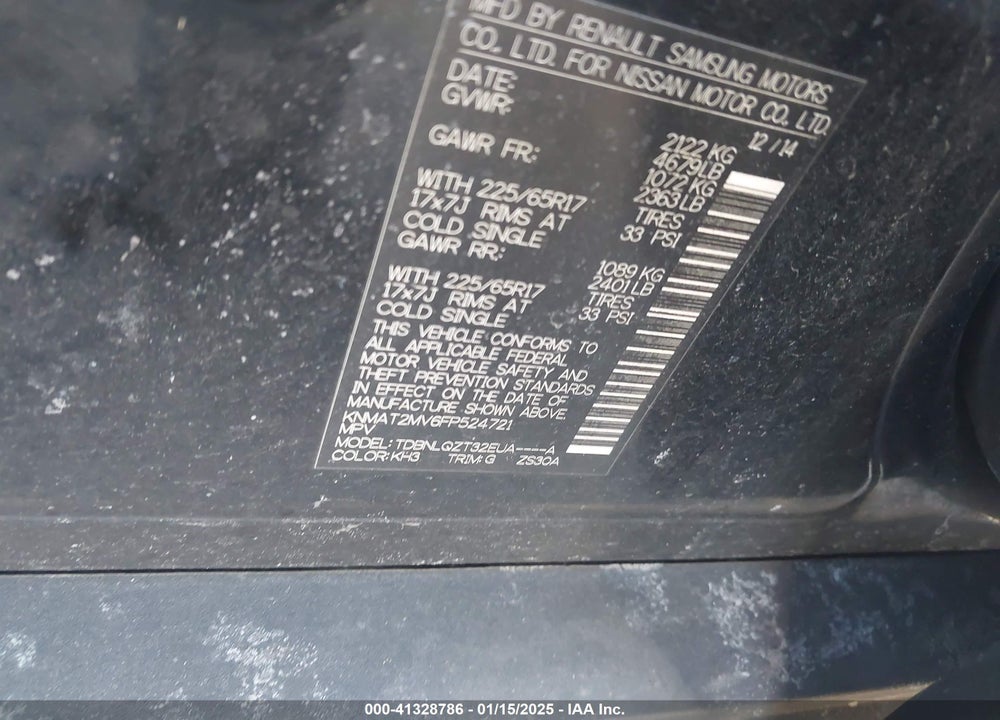 2015 NISSAN ROGUE SV VIN: KNMAT2MV6FP524721