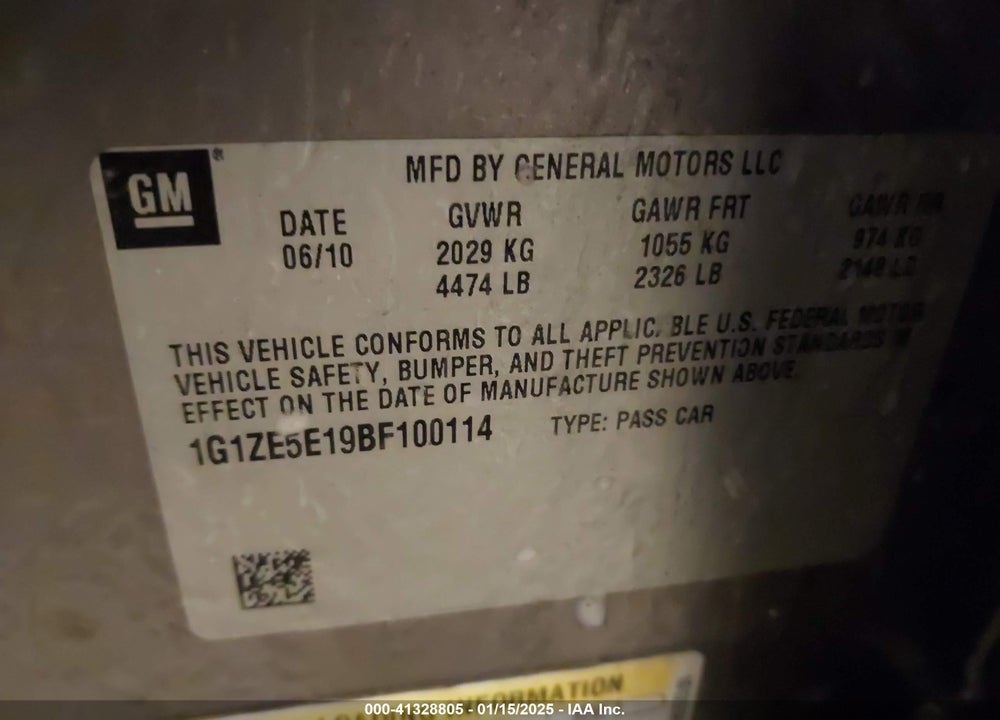 2011 CHEVROLET MALIBU LTZ VIN: 1G1ZE5E19BF100114