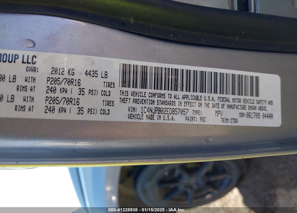 2014 JEEP PATRIOT SPORT VIN: 1C4NJPBB2ED857057