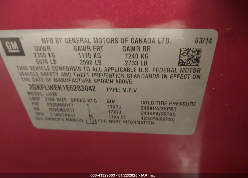 2014 GMC TERRAIN SLE-2 VIN: 2GKFLWEK1E6283042