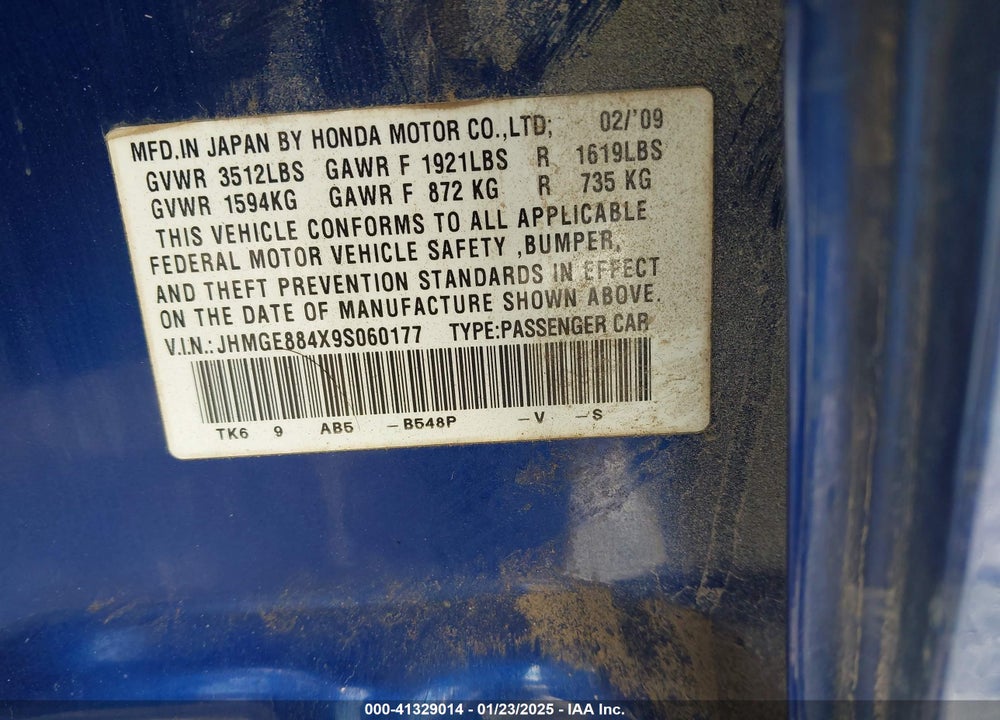 2009 HONDA FIT SPORT VIN: JHMGE884X9S060177