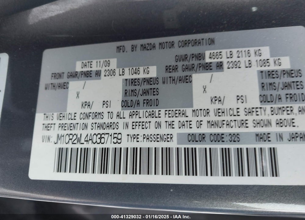 2010 MAZDA MAZDA5 VIN: JM1CR2WL4A0367159