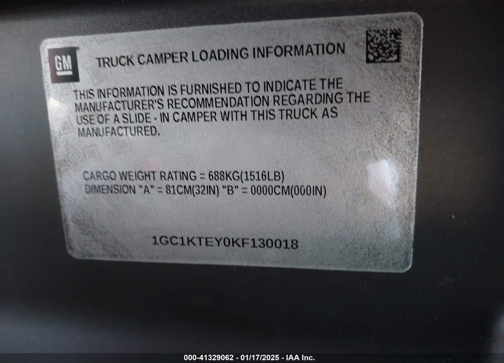 2019 CHEVROLET SILVERADO VIN: 1GC1KTEY0KF130018