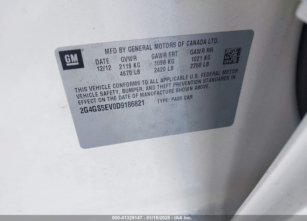 2013 BUICK REGAL VIN: 2G4GS5EV0D9186821