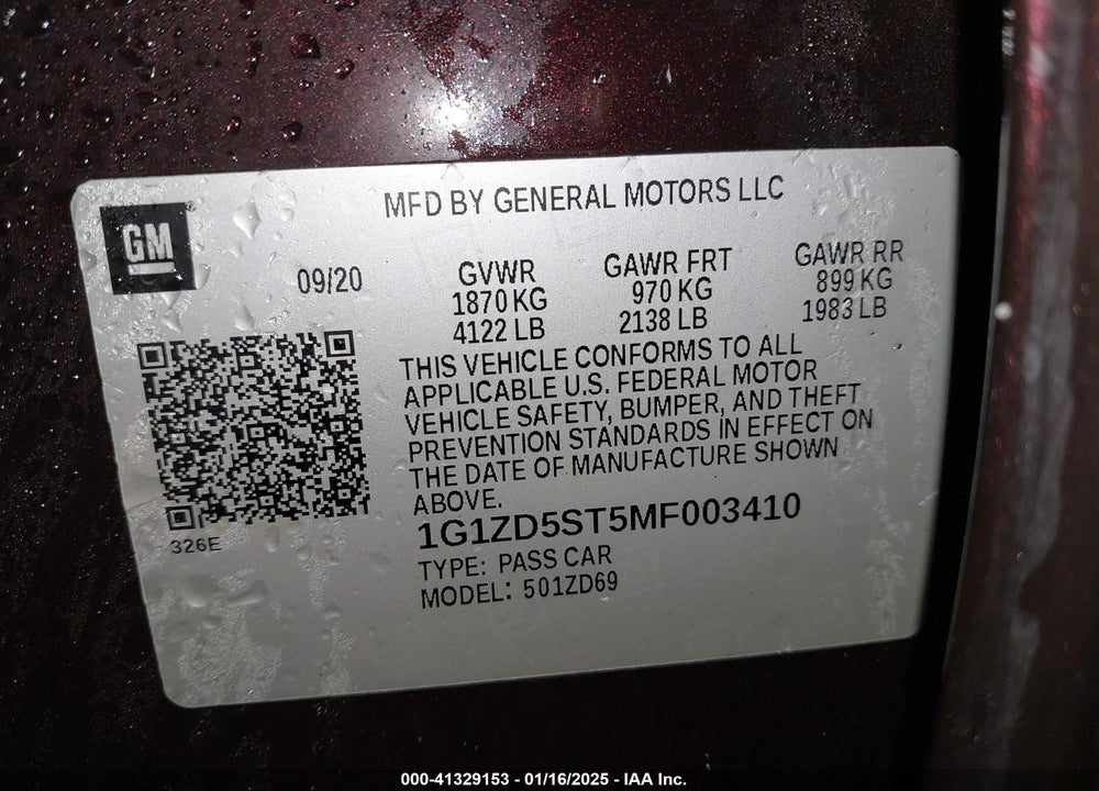 2021 CHEVROLET MALIBU VIN: 1G1ZD5ST5MF003410