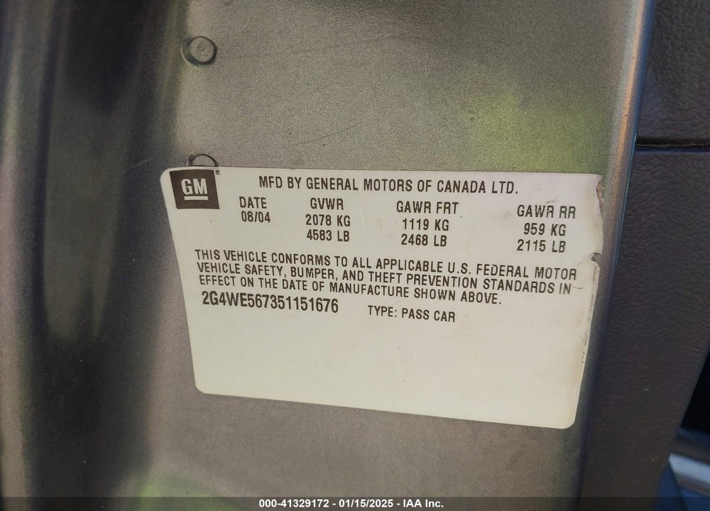 2005 BUICK LACROSSE CXS VIN: 2G4WE567351151676