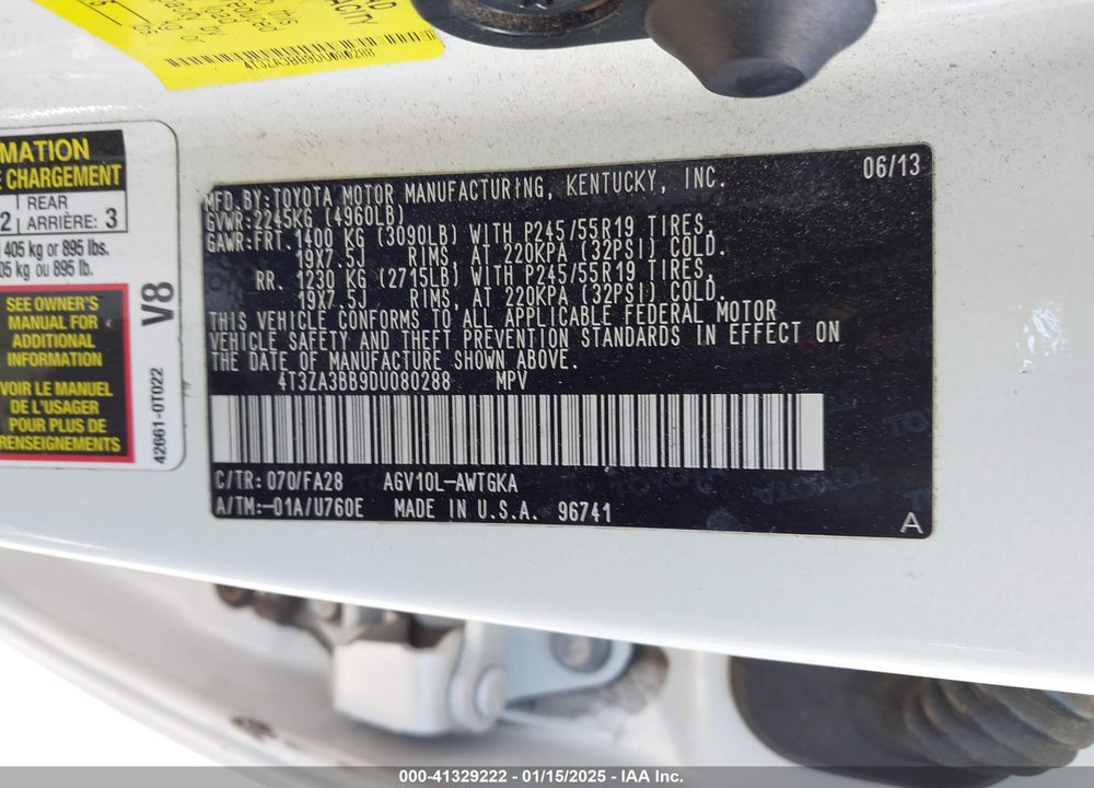 2013 TOYOTA VENZA LE VIN: 4T3ZA3BB9DU080288