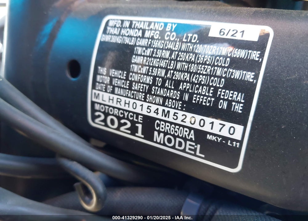 2021 HONDA CBR650 RA VIN: MLHRH0154M5200170