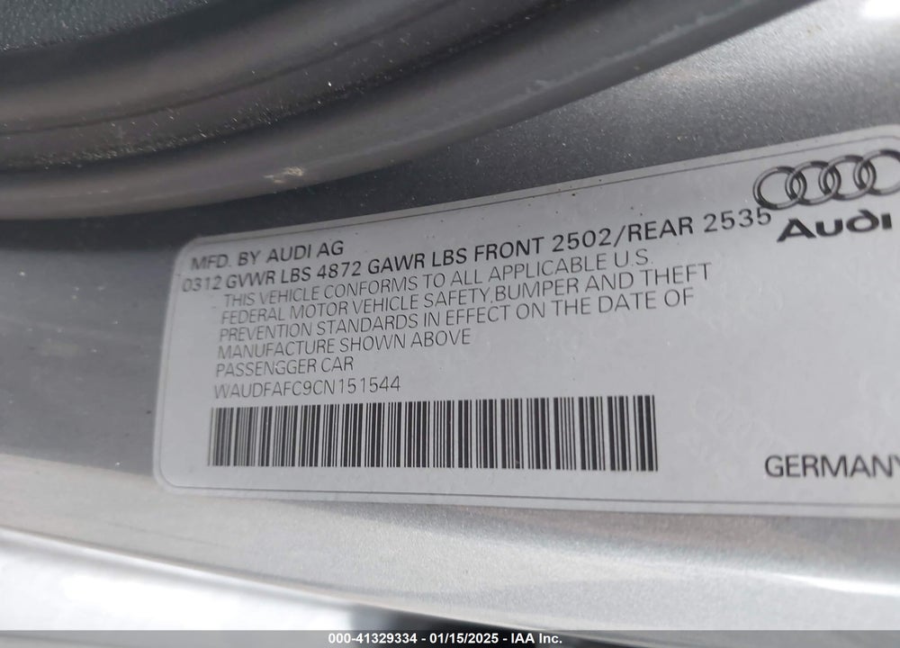 2012 AUDI A6 2.0T PREMIUM VIN: WAUDFAFC9CN151544