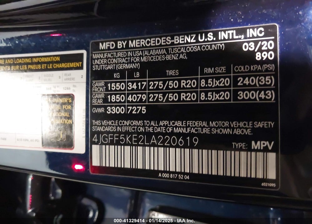 2020 MERCEDES-BENZ GLS 450 4MATIC VIN: 4JGFF5KE2LA220619